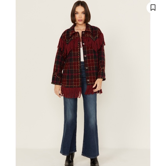 Plaid Fringe Jacket with Studded Details - Picture 8 of 8